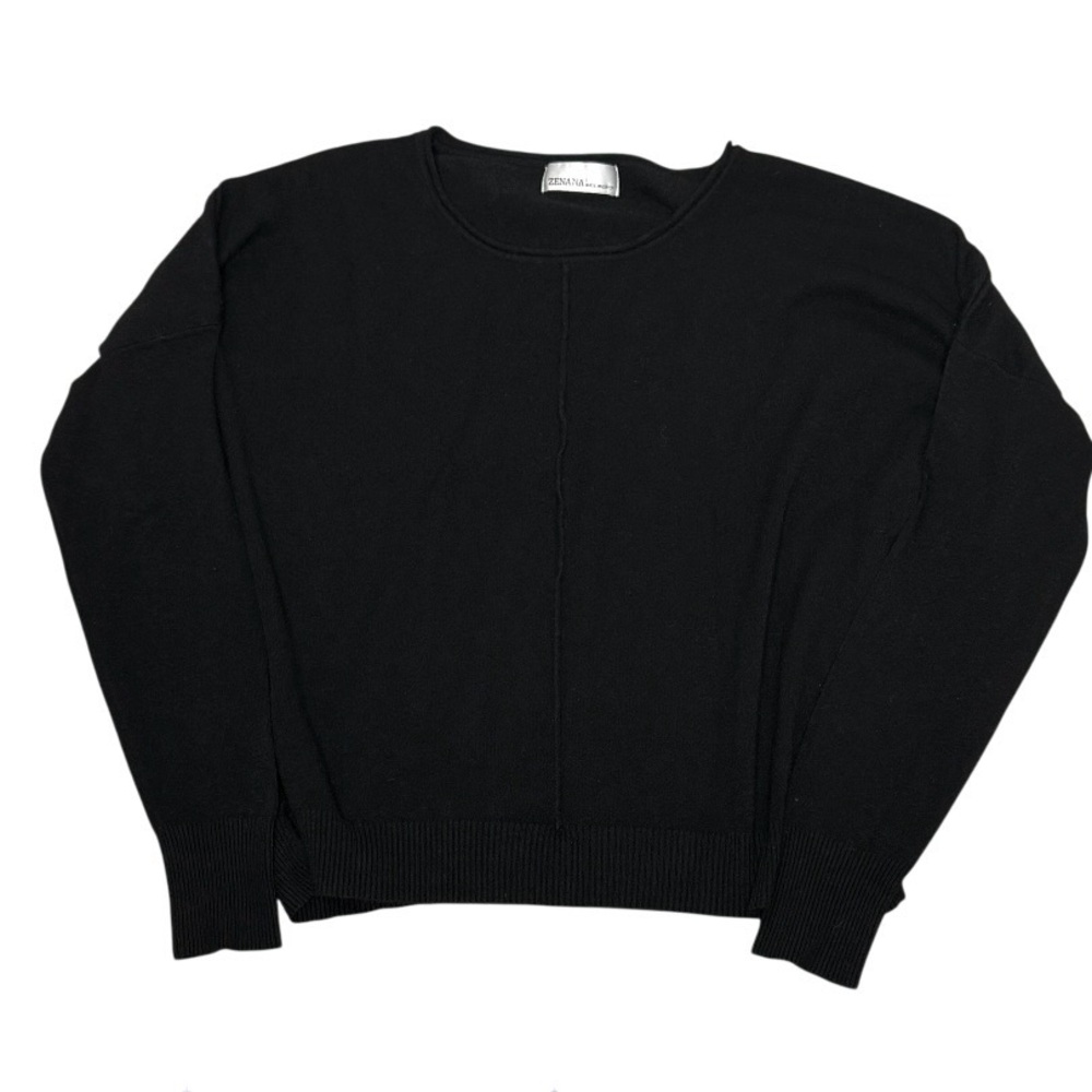 Zenana Black Front Seam Round Neck Long Sleeve Sweater Size Large - Picture 3 of 10